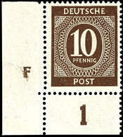 6012 10 Pfg Ziffern, Eckrandstück Unten Links Mit Druckereizeichen "F", Tadellos Postfrisch, Mi. 150.-, Katalog: 918DZ(F - Other & Unclassified