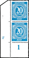 6020 20 Pfg Ziffern, Senkrechtes Eckrandpaar Unten Links Mit Druckereizeichen "F", Tadellos Postfrisch, Mi. 250.-, Katal - Autres & Non Classés