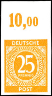 6022 25 Pfg Ziffern, Dunkelgelborange, Abart "ungezähnt", Oberrandstück, Tadellos Postfrisch, Mi. 250.-+, Katalog: 927U  - Other & Unclassified