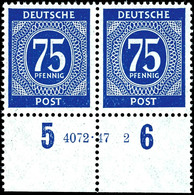 6025 75 Pfg Ziffern, Unterrandpaar Mit Seltener HAN 4072.47 2, Tadellos Postfrisch, Unsigniert, Mi. 500.-, Katalog: 934H - Autres & Non Classés