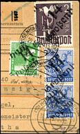 6375 GROSSENHAIN, 2 M. Taube Zusammen Mit 10 Pf. Und 2mal 50 Pf. Arbeiter A. Paketkartenausschnitt, Sign. Rehn/Rehfeld,  - Other & Unclassified