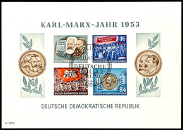 6567 Blockausgabe Karl Marx, 4 Blocks Komplett, Block 9B Mit Wasserzeichen YII, Je Mit Sonderstempel "BERLIN W8 31.12.53 - Autres & Non Classés