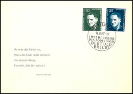 6586 10 Und 25 Pfg Bertolt Brecht Auf Blanko-Schmuck-FDC Mit ESST "BERLIN W8 14.8.57", Der Sonderstempel In Der Falschen - Autres & Non Classés