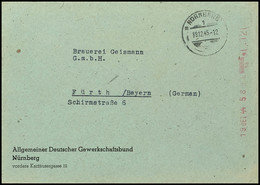 6775 1945, 12 Pfg. Anker-Registrierkassenstempel Auf Brief Von NÜRNBERG 19.12.45 Nach Fürth In Guter Erhaltung, Feiner F - Other & Unclassified