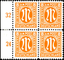 6790 8 Pfg AM-Post, Deutscher Druck, Mit Plattenfehler VI Im Rand-4er-Block Mit Normalmarken, Tadellos Postfrisch, Unsig - Other & Unclassified