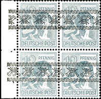 6820 12 Pfg Arbeiter Mit Bandaufdruck, Rand-4er-Block Dabei Unteres Paar Mit Kopfstehendem Aufdruck, Tadellos Postfrisch - Other & Unclassified