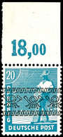 6827 20 Pf. Arbeiter, Bandaufdruck, Grünlichblau, Oberrandstück Ndgz.,postfrisch (Falzrest Im Rand), Gepr. ARGE, Mi. 120 - Other & Unclassified