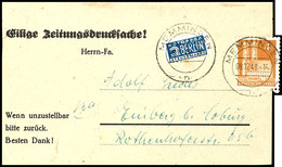 6911 2 Pf. Mit Privatzähnung Von Memmingen Auf Zeitungsdrucksachenkarte Vom Erstverwendungstag 8.12.48, Gepr. Harlos BPP - Other & Unclassified