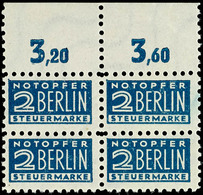 6914 2 Pf. Blau, Zähnung 10 3/4 Mit Wz.3, Postfrischer 4er-Block, Kurzbefund Harlos BPP, Mi. 120,-, Katalog: 2FZ ** - Autres & Non Classés