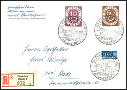 6942 40 Und 60 Pfg Posthorn Auf R-FDC Mit ESST "FRANKFURT 20. DEZ. 1951" Nach Stade Mit Ankunftsstempel, Tadellos, Umsch - Autres & Non Classés