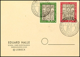 6944 10 Und 20 Pfg Marienkirche Mit Sonderstempel "LÜBECK 1.9.51", Auf Blanco-Brief, Entsprechend Signiert Schlegel BPP, - Autres & Non Classés