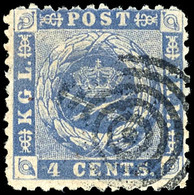 7066 1872, Krone Im Eichenkranz 4 C. Blau, Tadellos Gestempelt Mit Stummen 5-Ringstempel (Type IV), Gut Gezähnt Und Sehr - Danish West Indies