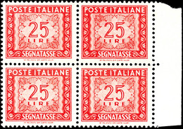 7101 25 Lire Rot, Portomarke, Viererblock Vom Rechten Bogenrand, Tadellos Postfrisch, Mi. 600.-, Katalog: 84(4) ** - Zonder Classificatie