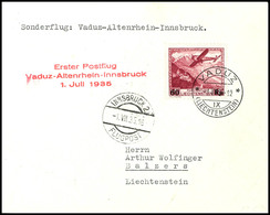 7131 1935, 60 Rp Auf 1 Fr. Postflug Auf Entsprechendem Flugbrief Von VADUZ 1.VII.35 Nach Balzers Mit Ankunftsstempel Und - Liechtenstein