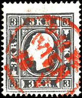 7174 3 Kr. Schwarz, Type Ib, Klarer Roter Zentr. K1 "WIEN", Mi. 300.-, Katalog: 3Ib O - Other & Unclassified