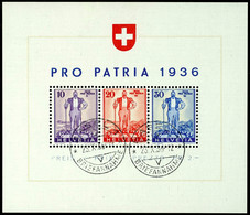 7289 Block-Ausgabe "Pro Patria 1936", Sauber Rundgestempelt "BASEL 1 BRIEFANNAHME 23.X.36", Mi. 250.-, Katalog: Bl.2 O - Autres & Non Classés