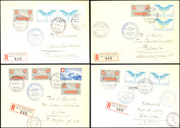 7312 1939, "SWISSAIR-EUROPAFLUG NORD Schweizerische Landesausstellung", Vier Dekorativ Frankierte Flugpost-R-Briefe (zwe - Other & Unclassified