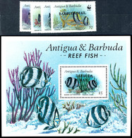 7356 - BARBUDA, "Fische"-Satz Und Block Mit Aufdruck, Tadellos Postfrisch, Mi. 500.-, Katalog: 953/56, Bl.121 ** - Antigua Et Barbuda (1981-...)