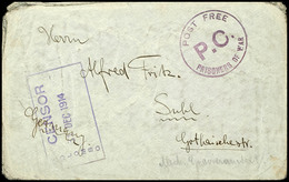 7359 1914, KGF-Brief Aus Dem Lager Diyatalawa Mit Rückseitigem Dt. Absendervermerk Und Vorderseitigem Stempel "POST FREE - Ceylan (...-1947)