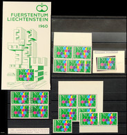 8480 50 Rp. Europa 1960, 13 Werte Postfrisch (dabei Zwei Viererblocks), Fünf Werte Gestempelt Mit Ersttagsstempel - Davo - Liechtenstein