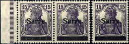 8848 15 Pf Germania Sarre In C-Farbe (sog. Pflaumenblaue) 3 Mal Tadellos Postfrisch, Je Dopp. Gepr. Burger BPP, Mi. 150, - Other & Unclassified