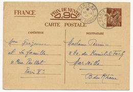 FRANCE - CP Interzones Type Iris - 0,90F - Oblitérée Paris 89 Rue St Romain - 1941 - Standaardpostkaarten En TSC (Voor 1995)