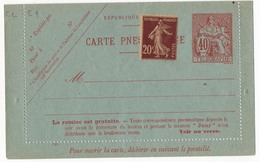 FRANCE - CL Pneumatique 40c Chaplain + Affr. Complémentaire 20c Semeuse - Neuve - Pneumatische Post