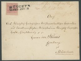 BAYERN 3Ia BRIEF, 1852, 1 Kr. Rosa, Allseits Riesenrandig Mit Teil Der Nachbarmarke, Auf Ortsbrief Mit L2 MÜNCHEN, Dekor - Sonstige & Ohne Zuordnung