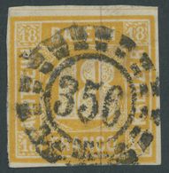 BAYERN 7 O, 1854, 18 Kr. Gelblichorange, Zentrischer Offener Mühlrad-Stempel 356, Pracht, Mi. 240.- - Altri & Non Classificati