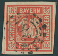 BAYERN 13a O, 1862, 18 Kr. Zinnoberrot, Allseits Riesenrandig, Offener MR-Stempel 28, Kabinett, Gepr. Bühler - Autres & Non Classés