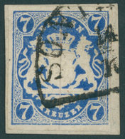 BAYERN 21c BrfStk, 1868, 7 Kr. Preußischblau, Farbfrisches Prachtstück, Gepr. Schmitt, Mi. (1000.-) - Autres & Non Classés