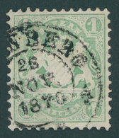 BAYERN 22Xc O, 1870, 1 Kr. Bläulichgrün, Wz. Enge Rauten, Kabinett, Gepr. Schmitt, (100.-) - Andere & Zonder Classificatie