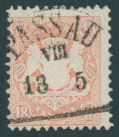 BAYERN 27Ya O, 1870, 18 Kr. Mattziegelrot, Wz. Weite Rauten, Zentrischer Segmentstempel PASSAU, Kabinett, Gepr. Bühler - Andere & Zonder Classificatie