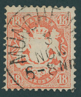 BAYERN 36 O, 1875, 18 Kr. Dunkelzinnoberrot, Wz. 2, Kabinett, Gepr. Brettl, Mi. (75.-) - Sonstige & Ohne Zuordnung