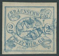 BRAUNSCHWEIG 2 O, 1852, 2 Sgr. Lebhaftpreußischblau, Blaue Halbkreisstempel, Pracht, Mi. 350.- - Brunswick