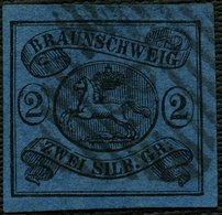 BRAUNSCHWEIG 7a O, 1853, 2 Sgr. Schwarz Auf Blau, Kabinett, Gepr. Lange, Mi. 80.- - Brunswick