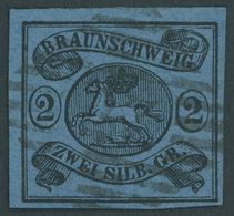 BRAUNSCHWEIG 7b O, 1853, 2 Sgr. Schwarz Auf Hellblau, Nummernstempel 27, Pracht, Mi. (220.-) - Braunschweig