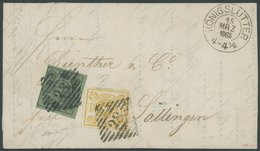 BRAUNSCHWEIG 10A,14A BRIEF, 1865, Mischfrankatur: 1/2 Gr. Schwarz Auf Lebhaftgraugrün (dreiseitig Breite Ränder, Oben Lu - Braunschweig