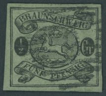 BRAUNSCHWEIG 10A O, 1863, 11/2 Gr. Schwarz Auf Lebhaftgraugrün, Pracht, Signiert Schlesinger, Mi. 300.- - Brunswick