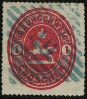 BRAUNSCHWEIG 18 O, 1865, 1 Gr. Rosa, Idealer Blauer Nummernstempel 49 (VORWOHLE), Farbfrisches Kabinettstück, RR!, Fotoa - Braunschweig