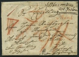 HAMBURG VORPHILA 1805, Eingeschriebener Brief (NB) Von Warasdin Nach Roßdorf, Viele Handschriftliche Vermerke Und Hohe T - Prephilately