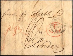 HAMBURG - GRENZÜBERGANGSSTEMPEL 1841, T 22 OCT, In Rot Auf Brief Von Magdeburg (K2) Nach London, Rückseitig Sonderform H - [Voorlopers