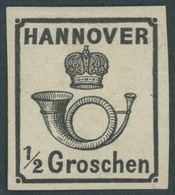 HANNOVER 17y *, 1860, 1/2 Gr. Schwarz, Breitrandig, Falzreste, Pracht, Mi. 120.- - Hannover