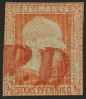 PREUSSEN 13a O, 1859, 1/2 Sgr. Rotorange, Ohne Wz., Mit Rotem P.D.-Stempel, Schnittmängel Sonst Pracht, R!, Mi. (200.-) - Otros & Sin Clasificación