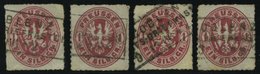 PREUSSEN 16 O, COBLENZ BHFS.BRIEFKASTEN, R3 Auf 1 Sgr. Rosa, 4 Teilabschläge, Feinst/Pracht - Otros & Sin Clasificación