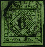 WÜRTTEMBERG 3y O, 1851, 6 Kr. Gelblichgrünes Seidenpapier, Pracht, Mi. 110.- - Otros & Sin Clasificación