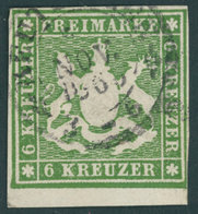 WÜRTTEMBERG 13b O, 1859, 6 Kr. Dunkelgrün, Unterrandstück, Farbfrisches Prachtstück, Fotobefund Irtenkauf - Otros & Sin Clasificación