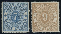 WÜRTTEMBERG 39,40a *, 1869/73, 7 Kr. Blau Und 9 Kr. Hellbraun, Falzrest, 2 Farbfrische Prachtwerte, Mi. 185.- - Autres & Non Classés
