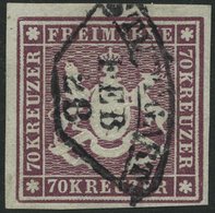 WÜRTTEMBERG 42a O, 1873, 70 Kr. Braunlila, Feld 6, Schwarzer Fächerstempel STUTTGART, Farbfrisches Prachtstück, Fotoatte - Sonstige & Ohne Zuordnung