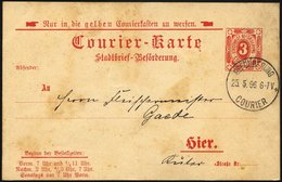 KIEL A P 3 BRIEF, COURIER: 1895, 3 Pf. Rot, Ohne Rahmen, Stempel 25.5.96, Karte Minimal Fleckig Sonst Pracht - Private & Lokale Post